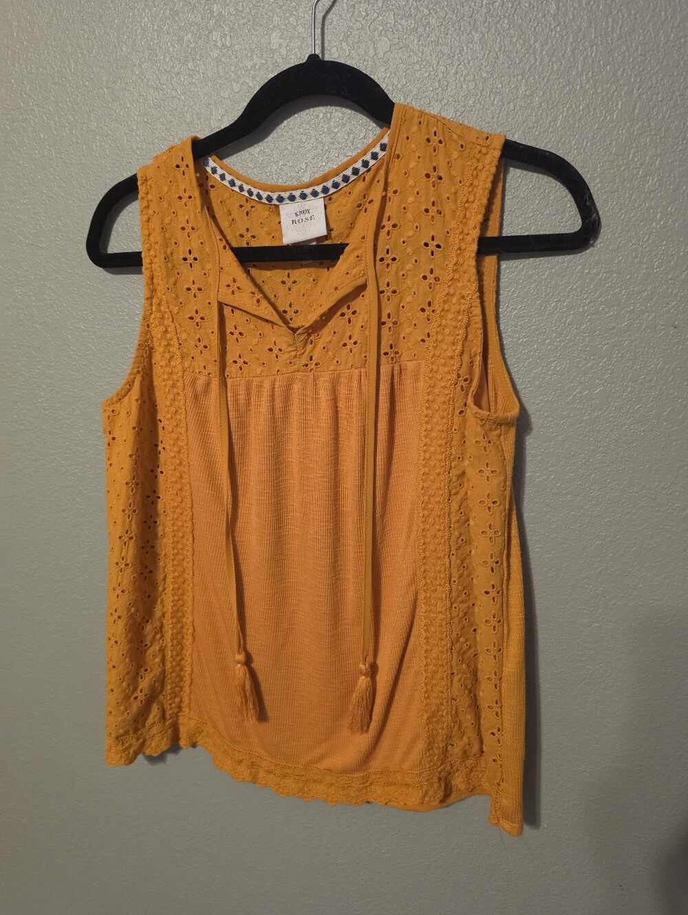 Knox Rose Orange Eyelet Tie-Front Sleeveless Blouse